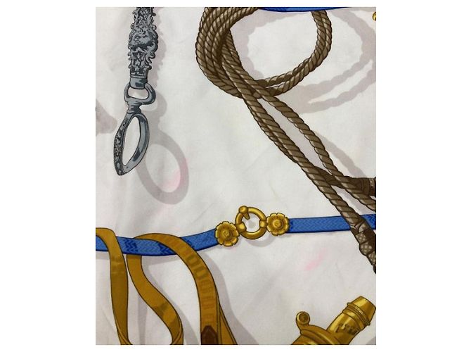 Hermès ***HERMES HERMES Ricordi Sciarpa di seta Bianco Blu navy - vista 3