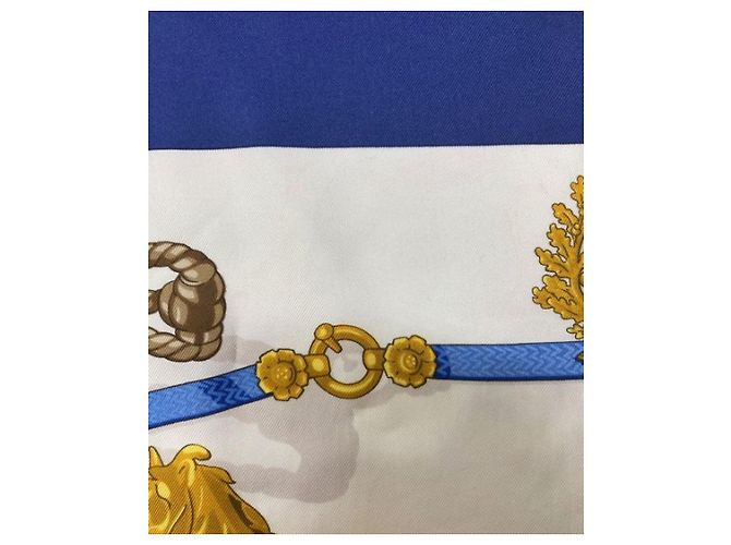 Hermès ***HERMES HERMES Ricordi Sciarpa di seta Bianco Blu navy - vista 5
