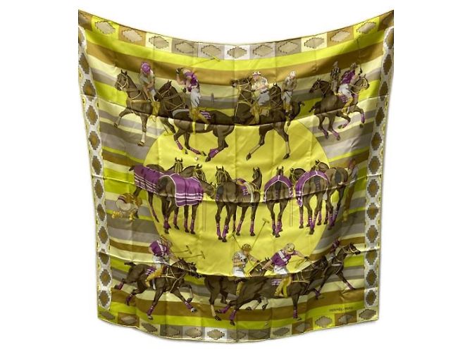 Hermès *** HERMES HERMES LES PONEYS DE POLO/Kare90/Sciarpa seta Giallo - vista 2