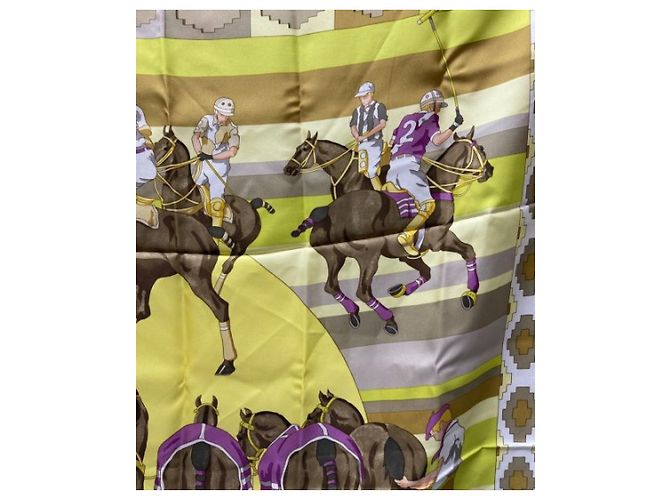Hermès *** HERMES HERMES LES PONEYS DE POLO/Kare90/Sciarpa seta Giallo - vista 4