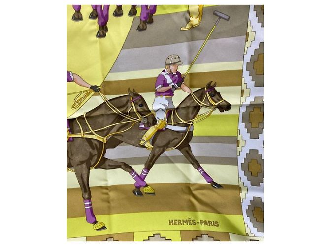 Hermès *** HERMES HERMES LES PONEYS DE POLO/Kare90/Sciarpa seta Giallo - vista 5
