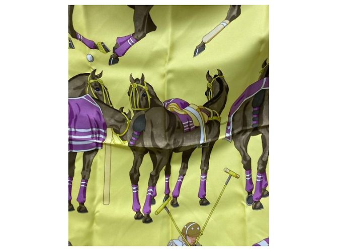 Hermès *** HERMES HERMES LES PONEYS DE POLO/Kare90/Sciarpa seta Giallo - vista 7
