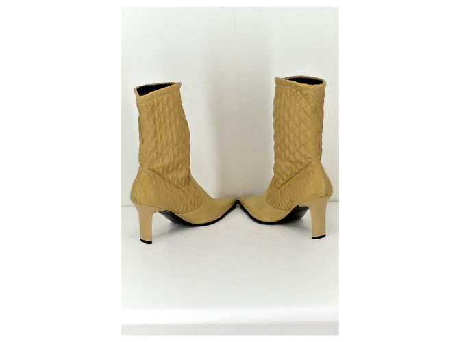 #casadei #beige #Leder #gesteppte #Stiefel mit Absatz Braun Roh Senf Cognac Aus weiß Karamell - Ansicht 4