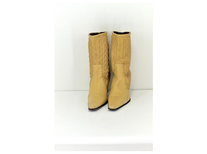 #casadei #beige #Leder #gesteppte #Stiefel mit Absatz Braun Roh Senf Cognac Aus weiß Karamell - Ansicht 7