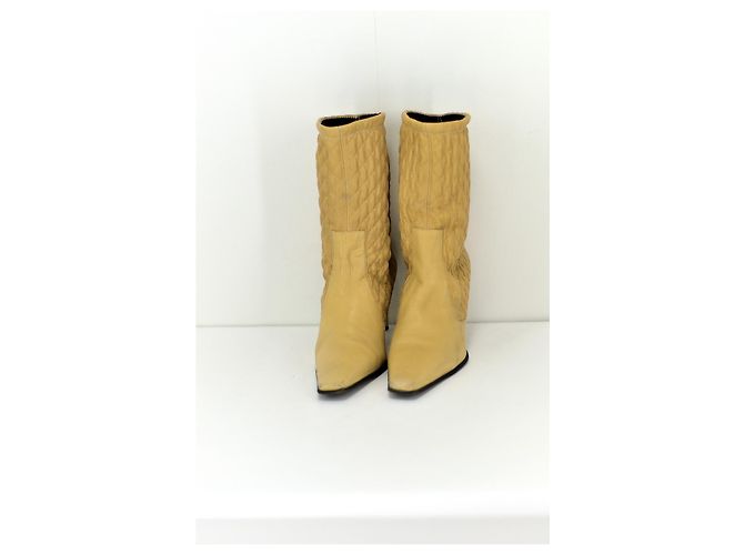 #casadei #beige #Leder #gesteppte #Stiefel mit Absatz Braun Roh Senf Cognac Aus weiß Karamell - Ansicht 8