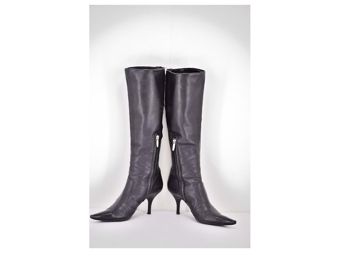 Botas Sergio Rossi de piel negra con punta afilada Negro - vista 3