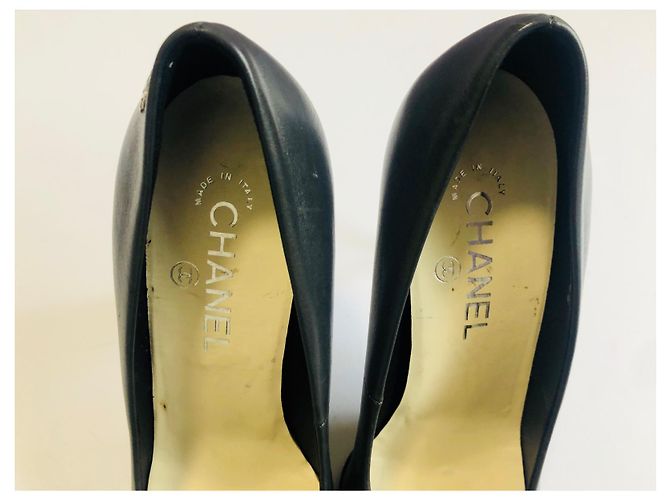 Tacchi con plateau Chanel grigio scuro e nero in pelle Grigio antracite - vista 12