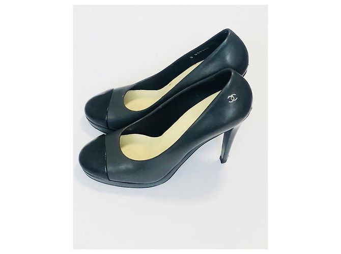 Tacchi con plateau Chanel grigio scuro e nero in pelle Grigio antracite - vista 14