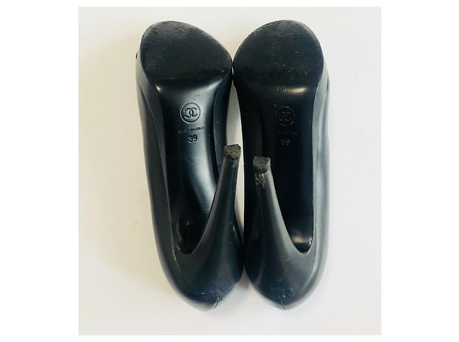Tacchi con plateau Chanel grigio scuro e nero in pelle Grigio antracite - vista 18