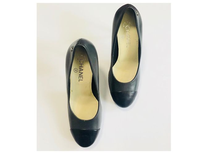 Tacchi con plateau Chanel grigio scuro e nero in pelle Grigio antracite - vista 19