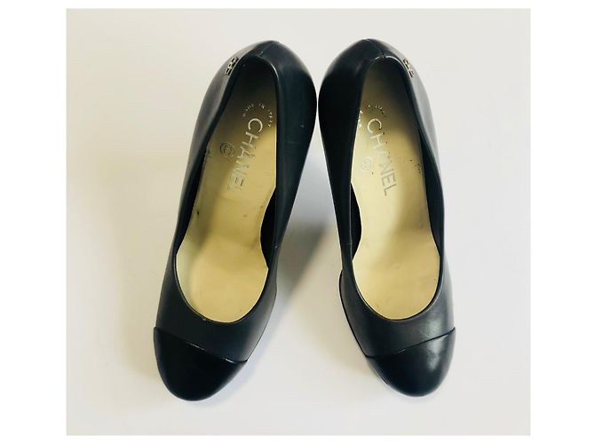 Tacchi con plateau Chanel grigio scuro e nero in pelle Grigio antracite - vista 6