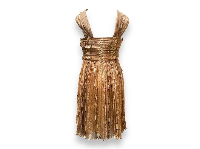 Vestido Christian Dior de seda estampado Python Marrón S Castaño - vista 6