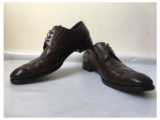 Ermenegildo Zegna Scarpe Uomo in Pelle Marrone con Lacci Marrone scuro - vista 3
