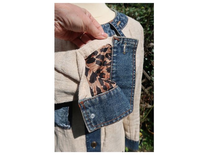 Giacca Dolce & Gabbana in lino beige e lana con dettagli in denim - vista 6