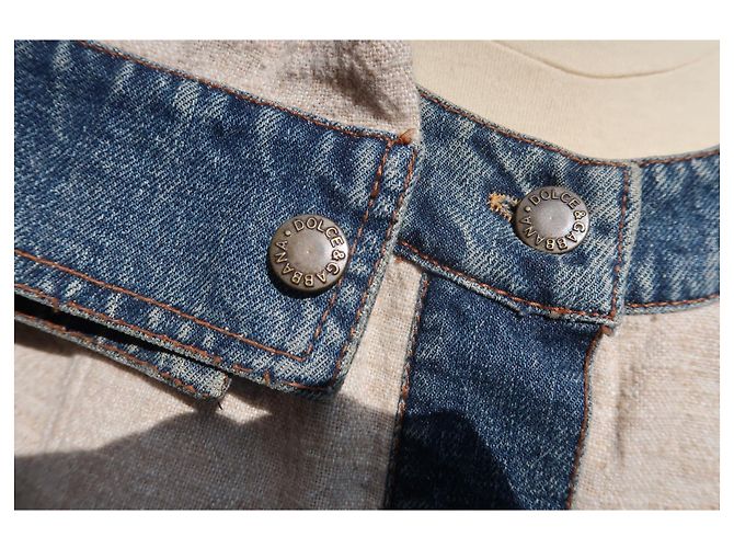 Giacca Dolce & Gabbana in lino beige e lana con dettagli in denim - vista 7