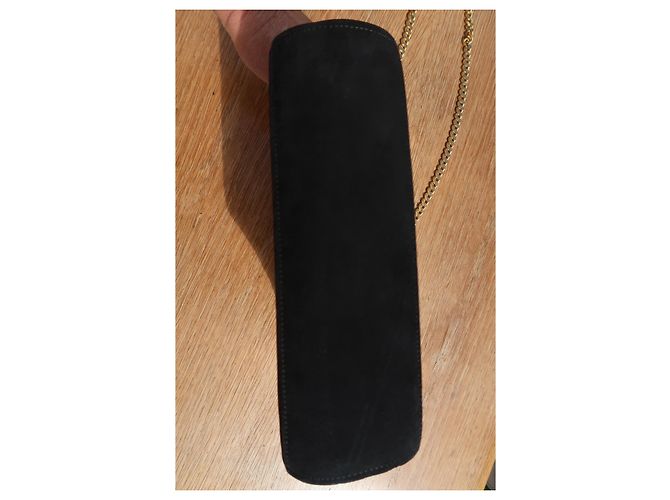 Autre Marque Borsa a tracolla in scamosciato nero con catena dorata - vista 9