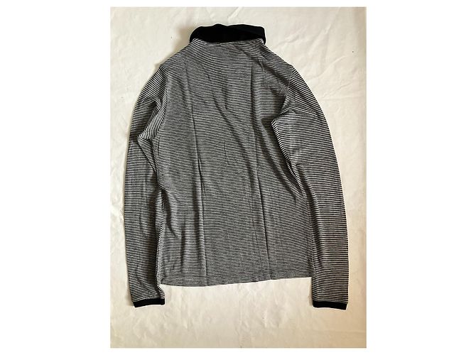 Polo Gianfranco Ferré in flanella di cotone a righe nero e grigio - vista 2