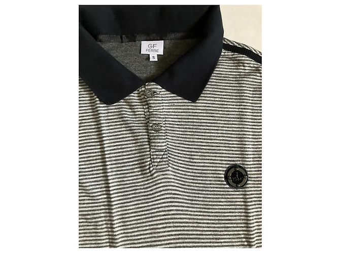 Polo Gianfranco Ferré in flanella di cotone a righe nero e grigio - vista 3