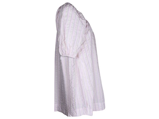 Ganni Vestido de noche de sirsaca a rayas en algodón rosa - vista 2