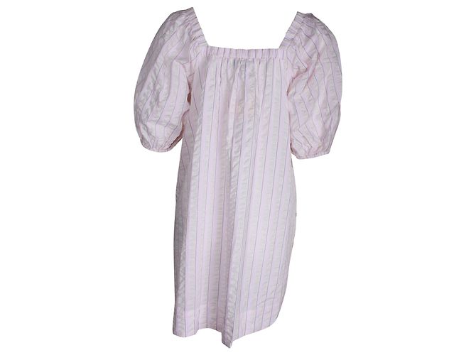 Ganni Vestido de noche de sirsaca a rayas en algodón rosa - vista 3