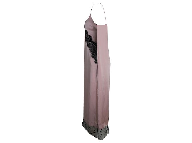 Red Valentino Rotes Valentino-Midikleid mit Spitzenbesatz aus rosa Satin - Ansicht 2