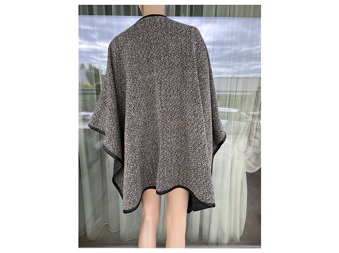 Poncho Ralph Lauren Nero e Grigio in Lana e Pelle - vista 4