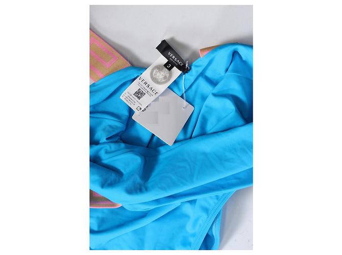 Versace Blauer Badeanzug mit rosa Greca Stickerei Pink - Ansicht 2