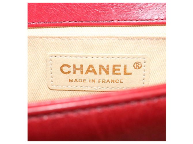 Le Boy CHANEL Boy Chanel Matelasse Bolsa de Ombro com Aba de Corrente Couro Vermelho CC Auth knn010 - vista 14
