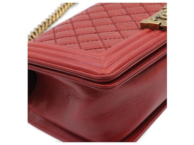 Le Boy CHANEL Boy Chanel Matelasse Bolsa de Ombro com Aba de Corrente Couro Vermelho CC Auth knn010 - vista 18