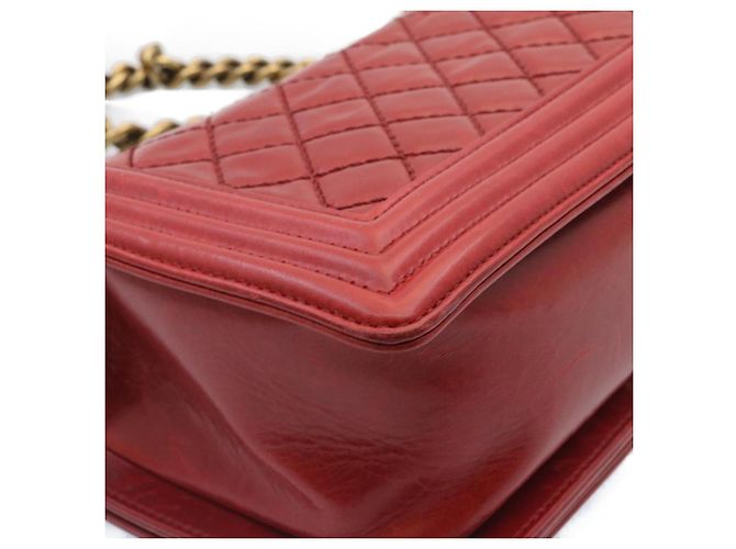 Le Boy CHANEL Boy Chanel Matelasse Bolsa de Ombro com Aba de Corrente Couro Vermelho CC Auth knn010 - vista 19
