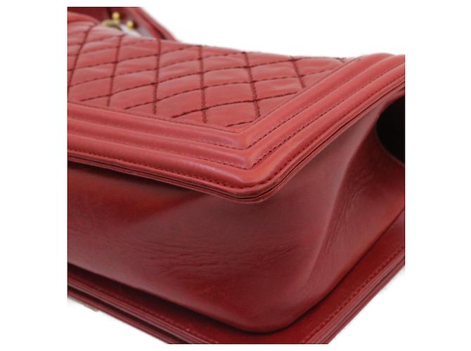 Le Boy CHANEL Boy Chanel Matelasse Bolsa de Ombro com Aba de Corrente Couro Vermelho CC Auth knn010 - vista 20