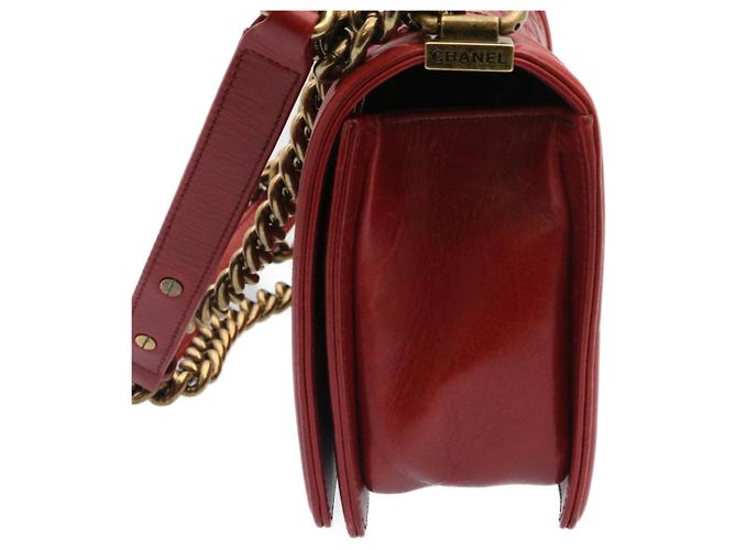 Le Boy CHANEL Boy Chanel Matelasse Bolsa de Ombro com Aba de Corrente Couro Vermelho CC Auth knn010 - vista 3