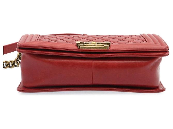 Le Boy CHANEL Boy Chanel Matelasse Bolsa de Ombro com Aba de Corrente Couro Vermelho CC Auth knn010 - vista 5