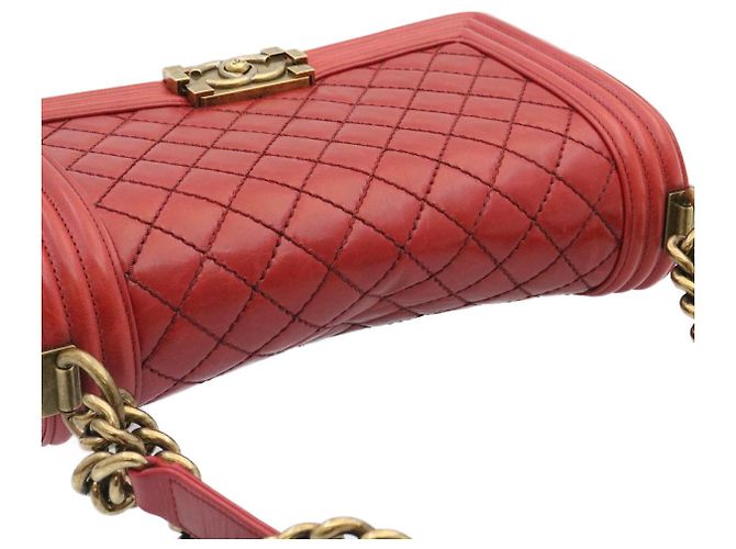 Le Boy CHANEL Boy Chanel Matelasse Bolsa de Ombro com Aba de Corrente Couro Vermelho CC Auth knn010 - vista 6