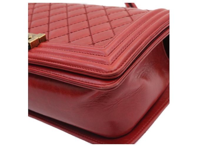 Le Boy CHANEL Boy Chanel Matelasse Bolsa de Ombro com Aba de Corrente Couro Vermelho CC Auth knn010 - vista 8