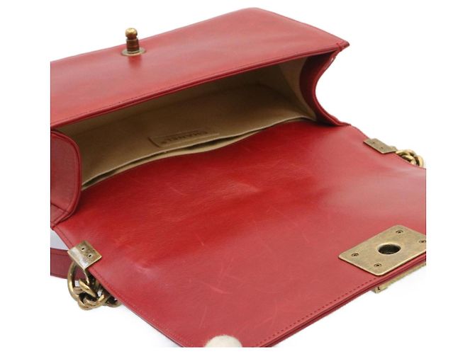 Le Boy CHANEL Boy Chanel Matelasse Bolsa de Ombro com Aba de Corrente Couro Vermelho CC Auth knn010 - vista 9