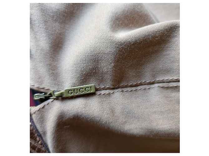 Vestido Gucci marrom de algodão com detalhes em couro de python - vista 5