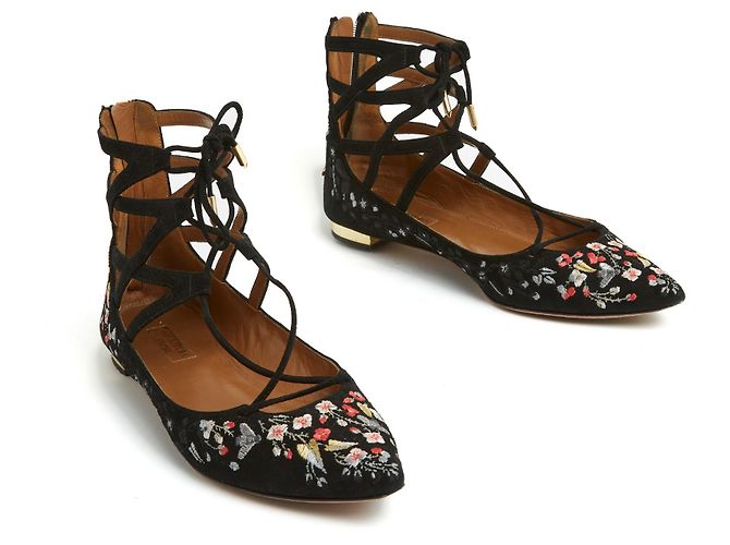 Aquazzura Christy Camoscio Nero Fiore eu38.5 - vista 2