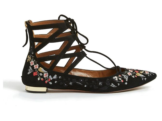 Aquazzura Christy Camoscio Nero Fiore eu38.5 - vista 3
