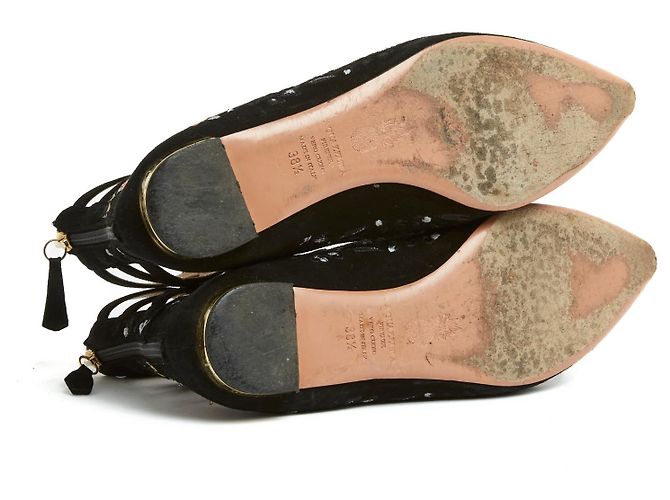 Aquazzura Christy Camoscio Nero Fiore eu38.5 - vista 5