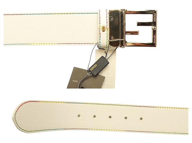 Fendi Mehrfarbiger und weiß beschichteter FF Zucca Wende-Taillengürtel aus Canvas 80/32 NEU Mehrfarben - Ansicht 5