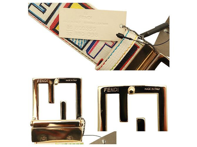 Fendi Mehrfarbiger und weiß beschichteter FF Zucca Wende-Taillengürtel aus Canvas 80/32 NEU Mehrfarben - Ansicht 6