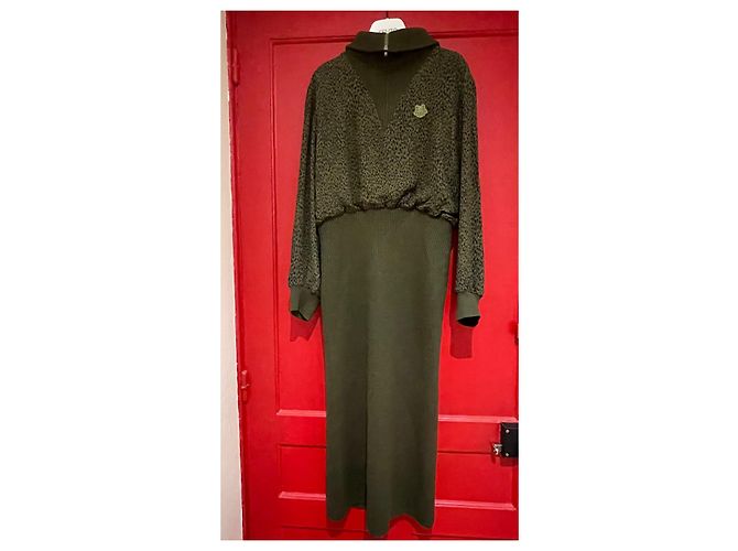 Abito Kenzo Khaki e Nero in Lana e Viscosa Cachi - vista 7