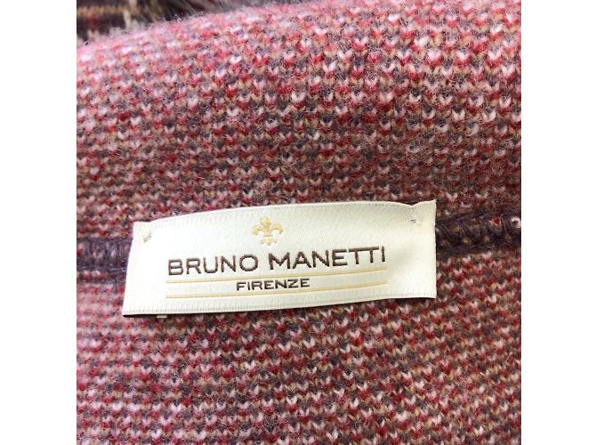 Bruno Manetti Vermelho / roxa / Jaqueta de malha de lã xadrez Houndstooth com capuz e pele cinza - vista 4