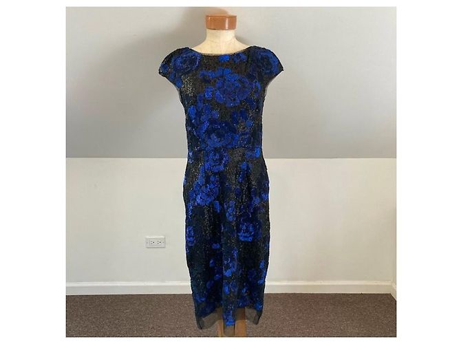 Vera Wang Cocktailkleid mit Pailletten Schwarz Blau - Ansicht 2