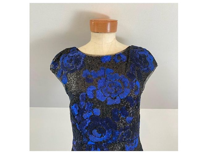Vera Wang Cocktailkleid mit Pailletten Schwarz Blau - Ansicht 3
