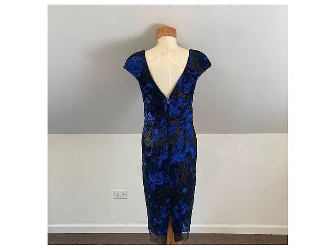 Vera Wang Cocktailkleid mit Pailletten Schwarz Blau - Ansicht 4