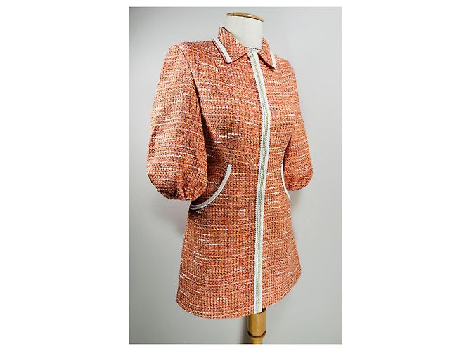 Vestido Maje de tweed laranja com acabamento trançado Multicor - vista 2