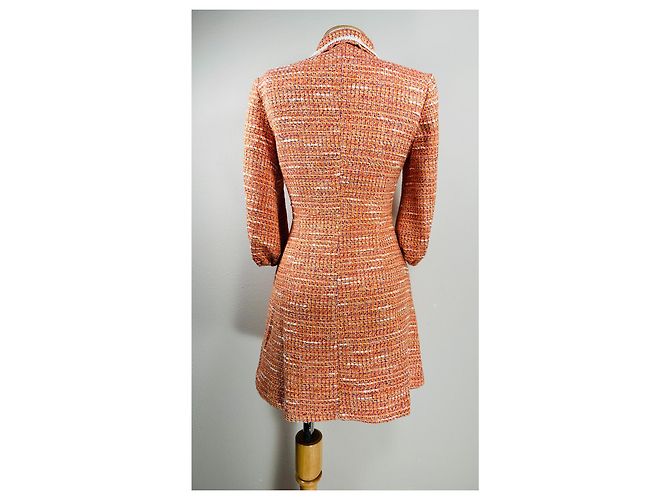 Vestido Maje de tweed laranja com acabamento trançado Multicor - vista 3