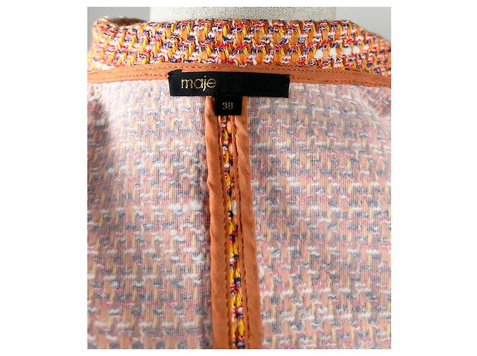 Vestido Maje de tweed laranja com acabamento trançado Multicor - vista 4
